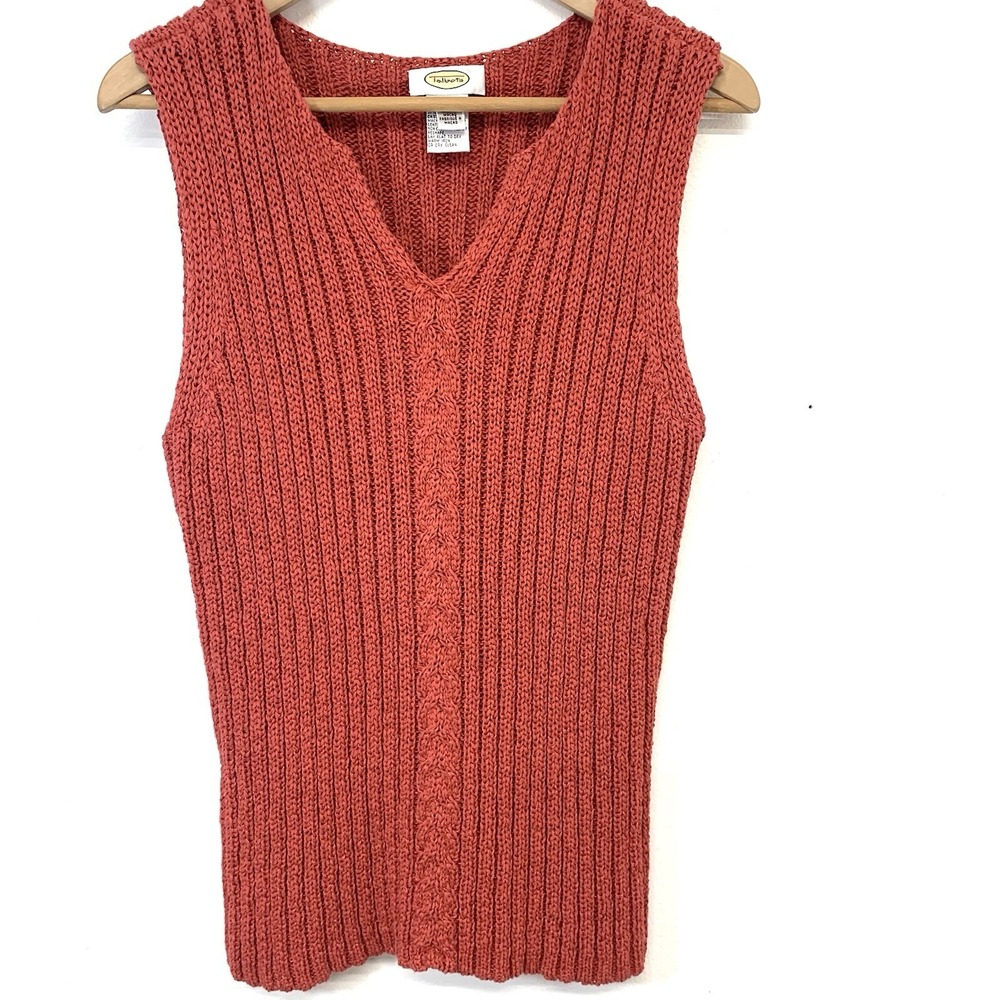 Talbots Sleeveless Chunky Knit V Neck Sweater XL Salmon Preppy Casual Classic
